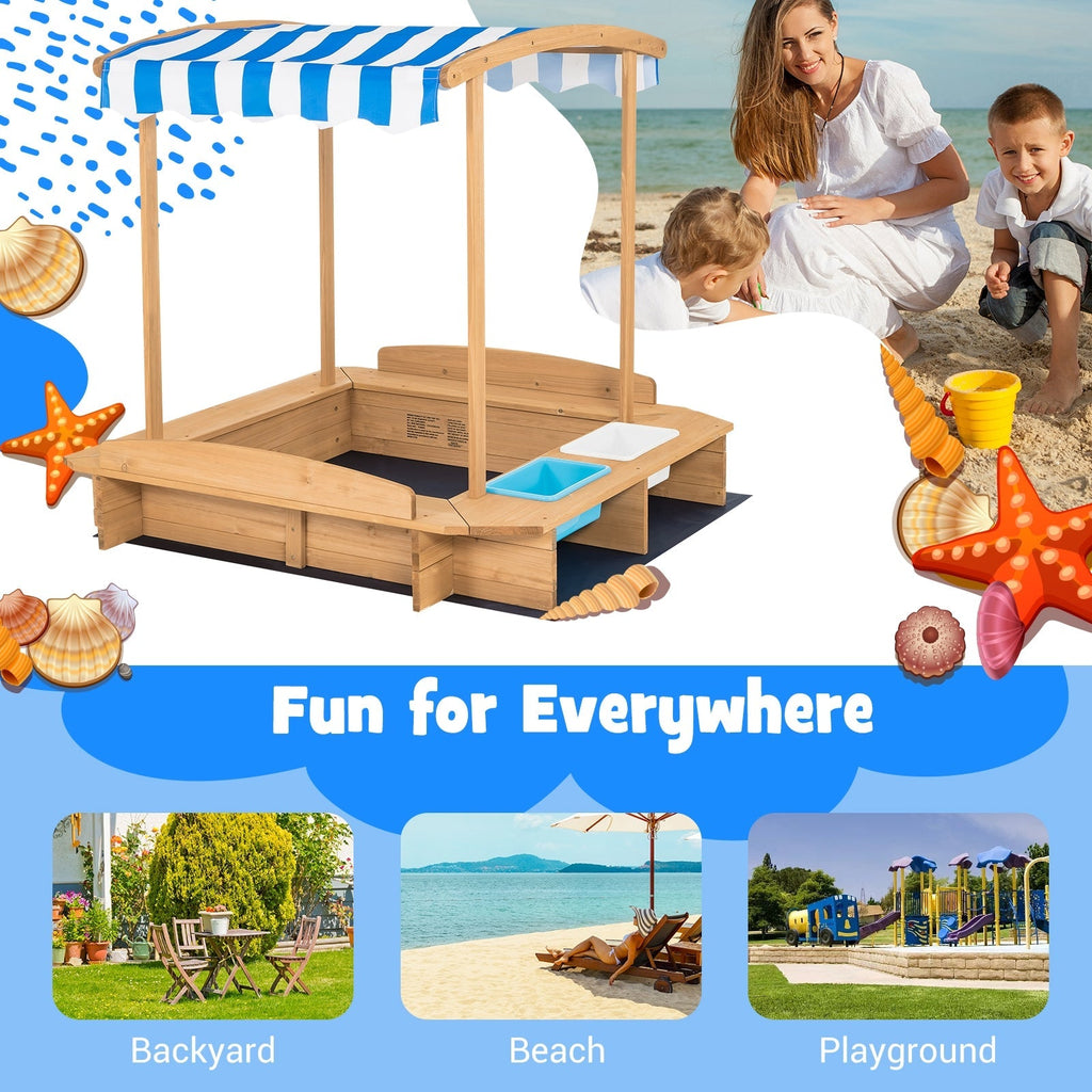 Kids Wooden Sandbox with Striped Canopy GBruno Store