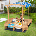 Kids Wooden Sandbox with Striped Canopy GBruno Store