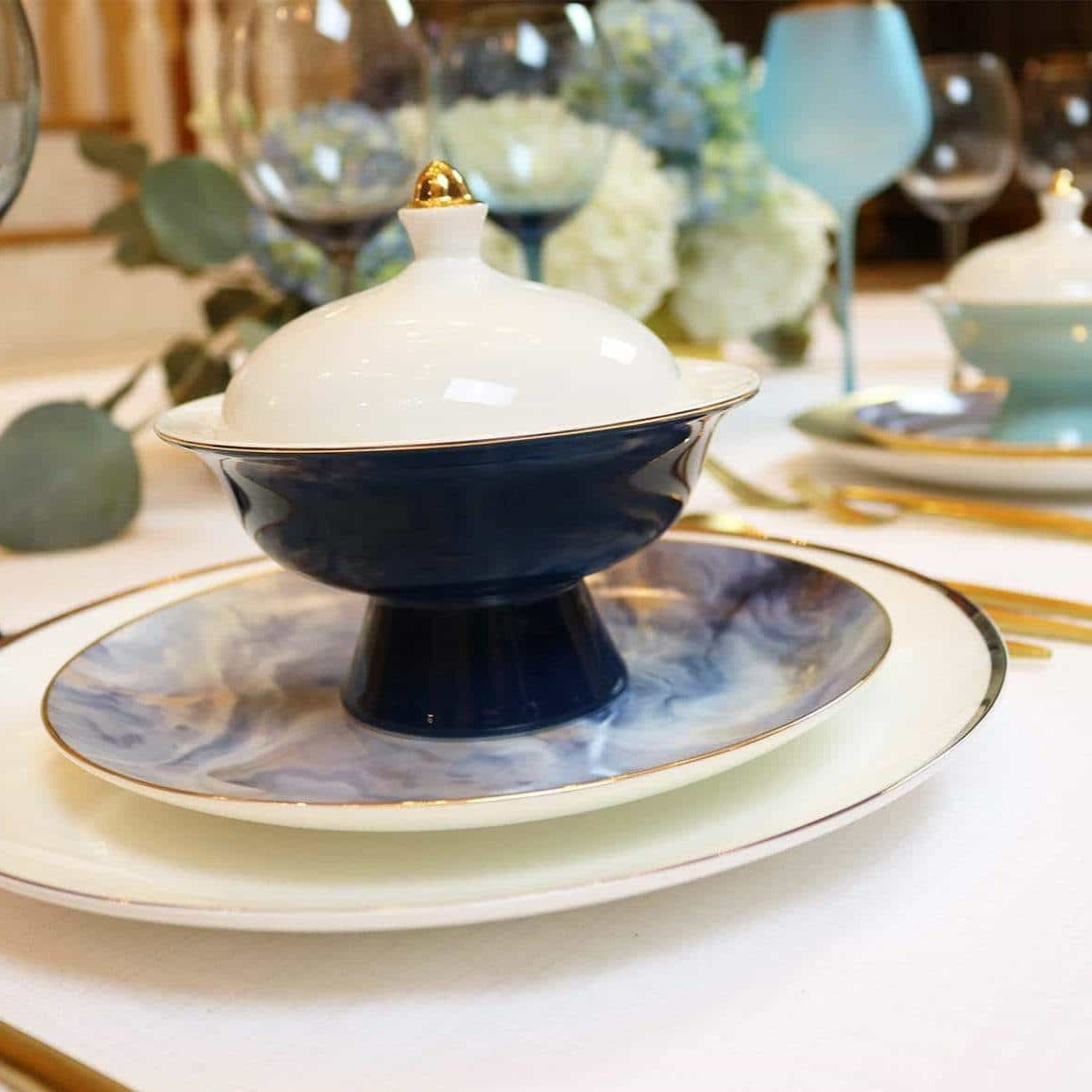 Navy Versaille Soup Bowl-Set of 4 little white dish